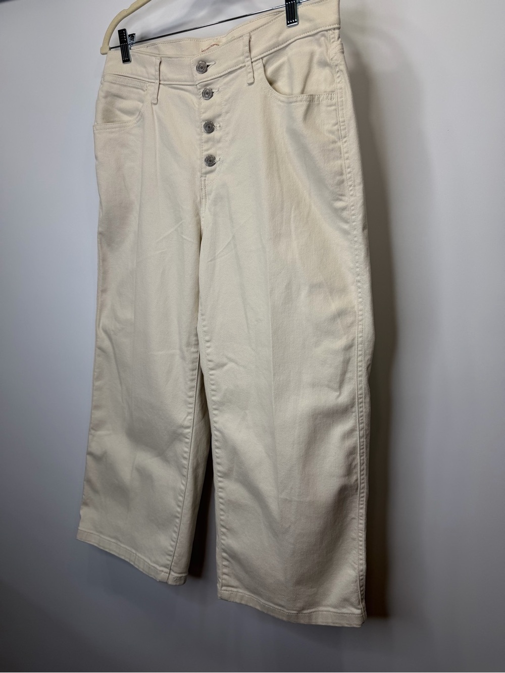 Levi’s Mile High Cropped Wide Leg Cream Jeans Size 31 High Rise Button Fly - Picture 4 of 12